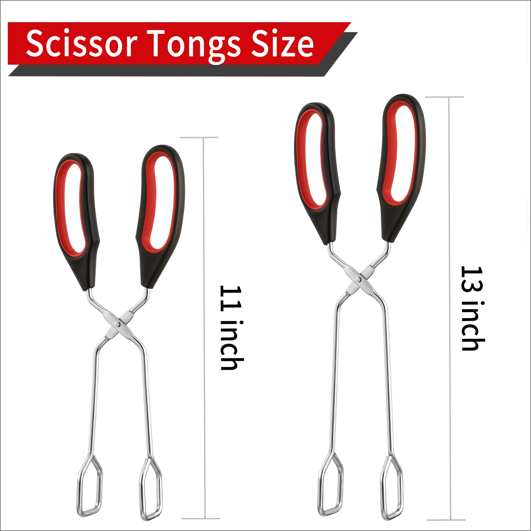 Juego de 2 pinzas de tijera de acero inoxidable, juego de pinzas de cocina de 9.25 pulgadas y 11 pulgadas 2