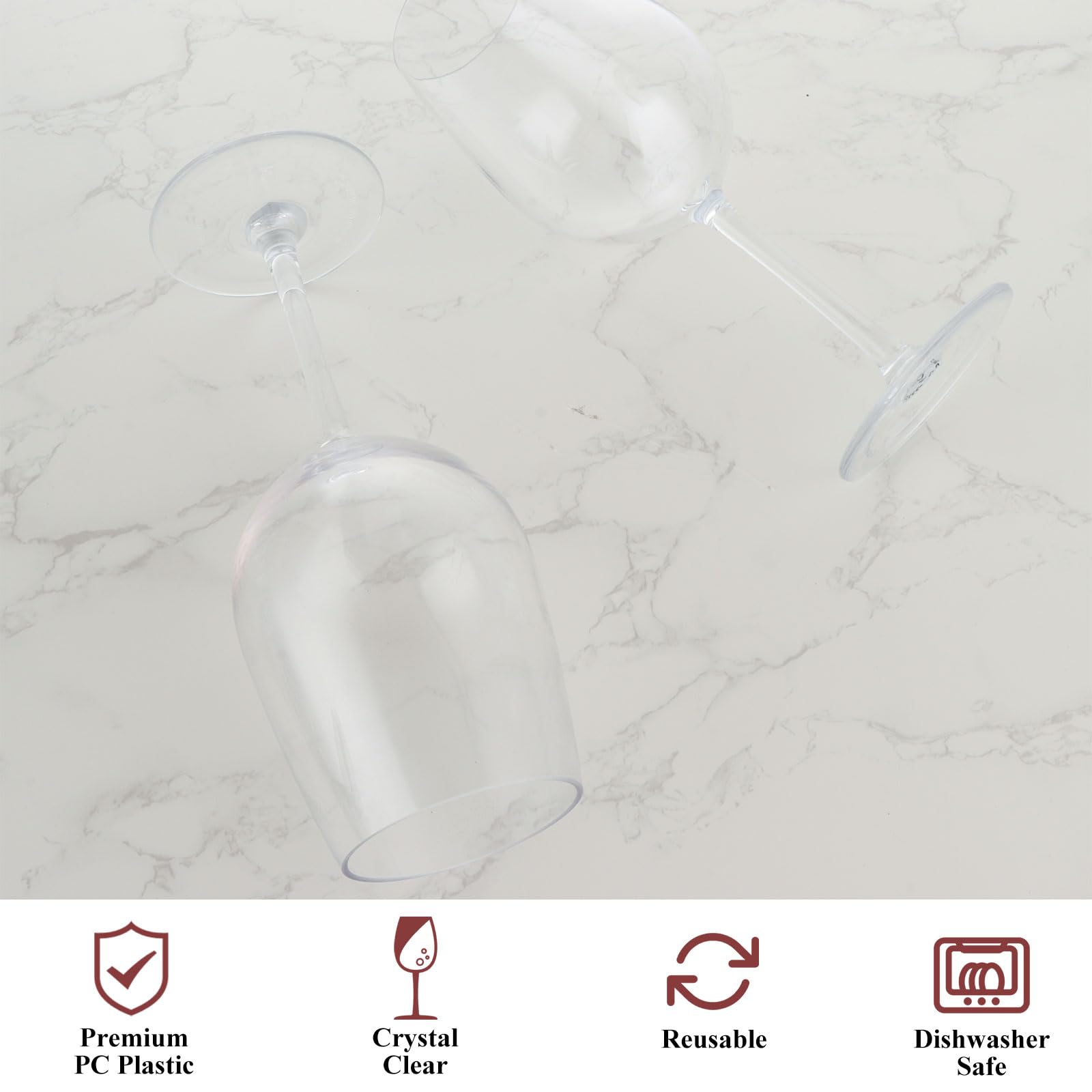 Oungy Set of 6 Large Plastic Wine Glasses, 550ml Unbreakable Plastic Wine Glasses Reusable - Image 3