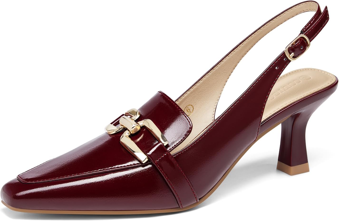 Fashare Womens Kitten Heels Slingback Closed Pointed Toe Dress Shoes Metal Chain Buckle Elegant Pumps