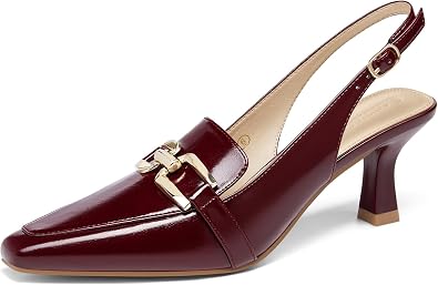 Fashare Womens Slingback Heels Kitten Low Dress Shoes Closed Toe Metal Chain Elegant Work Pumps