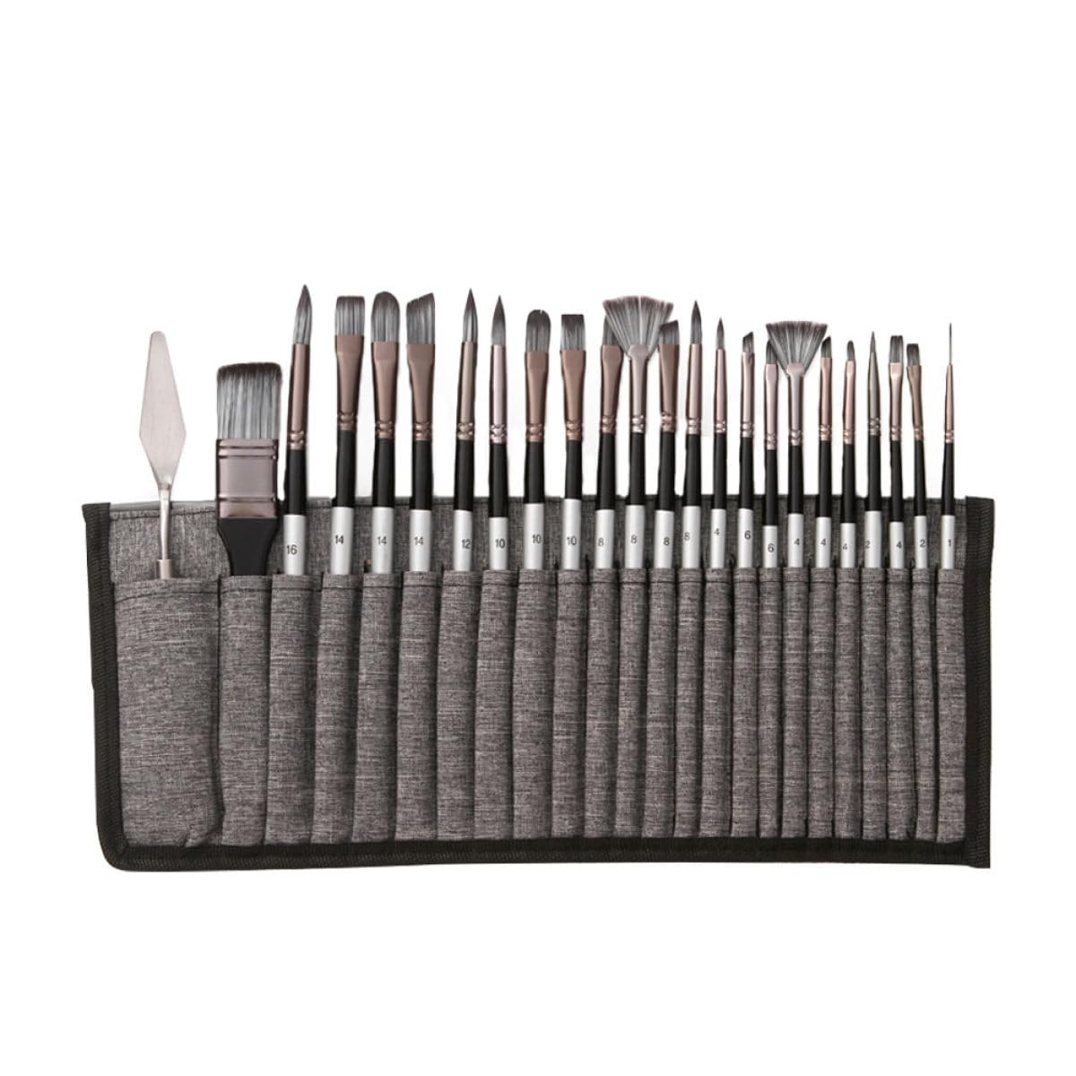 Set de Pinceaux en Nylon Kit de Dessin Élégant Lot de 24 avec Paquet de Rangement avec Poils Résistants et Forme Simple pour Peinture à l'huile et Aquarelle