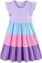 Bumeex Girl's Dresses Cotton Ruffle Sleeve Tiered Swing A-Line Cute Midi Casual Sundress