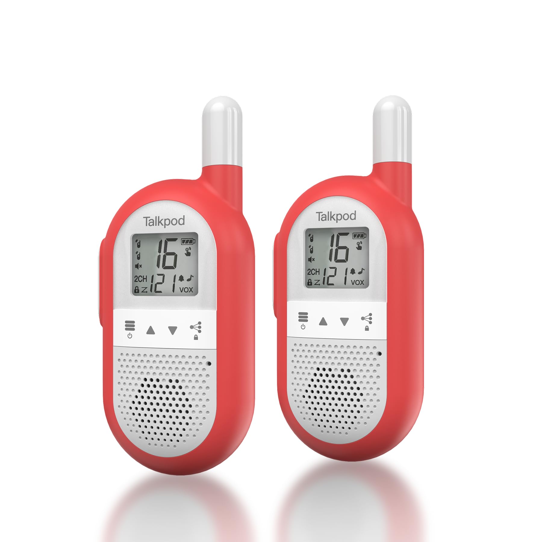 Talkpod Portable Walkie Talkies Rechargeable for Kids Adults Long Range, Family 2 Way Radios 16 Channels for Hiking, Camping, Walky Talky with VOX, Backlit LCD Screen, 2 Pack (Red)