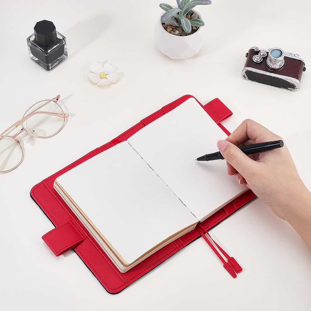 craspire A6 Samt Notizbuchhülle Schwarze Leder Buchhülle Mit Kartenfächern 4.5 x 6.6 Zoll PU Umschlagmappe Business Aktentasche Wiederverwendbarer Leder Portfolio Organizer