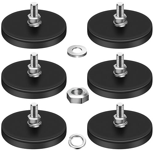 Miniatura 7 de DIYMAG 12 imanes recubiertos de goma, base magnética de neodimio antiarañazos de 30 libras con imán roscado M5 con pernos y tuercas, imanes fuertes