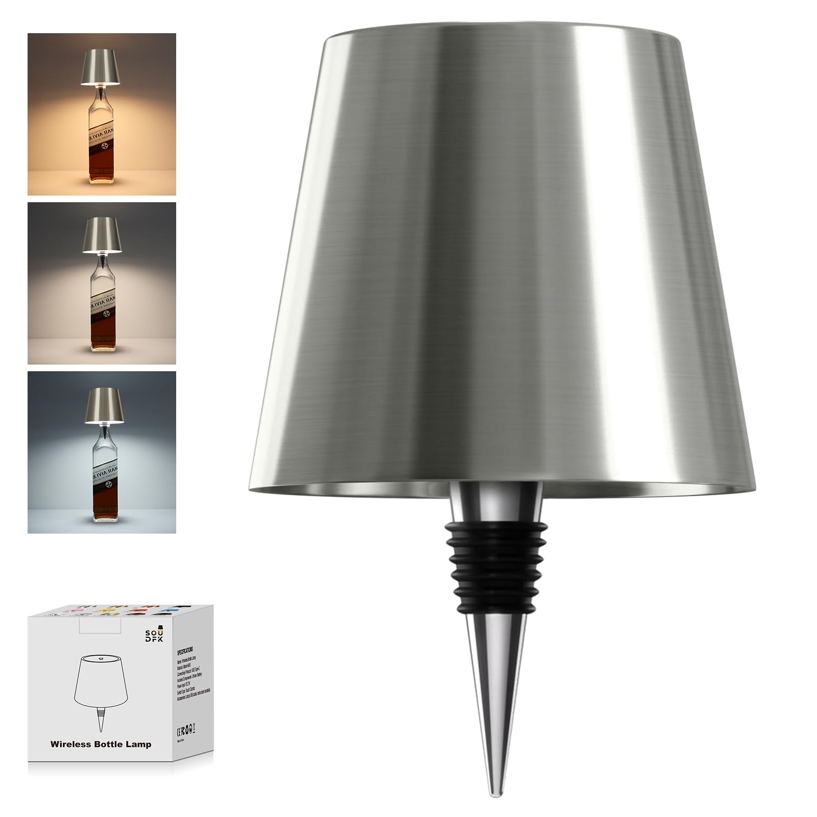 SOUDFK Wireless Bottle Lamp, 2026 New 3 Color Rechargeable Led