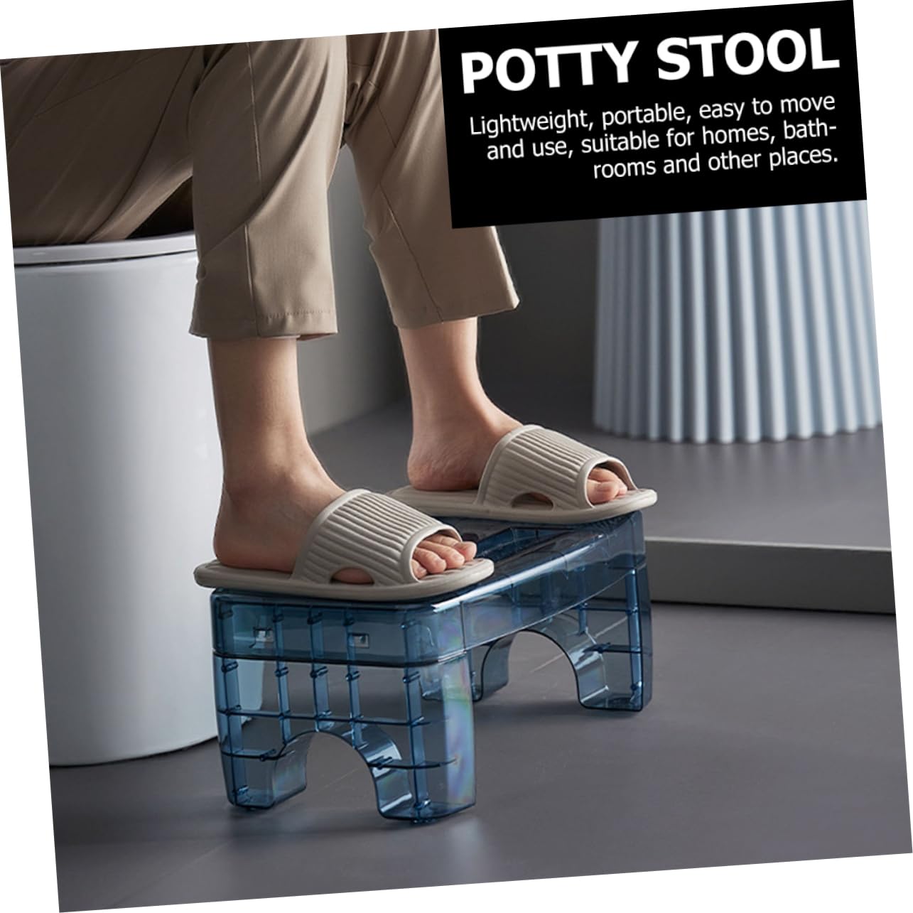 Taburete de Baño Antideslizante para Inodoro, Plástico Pet Azul