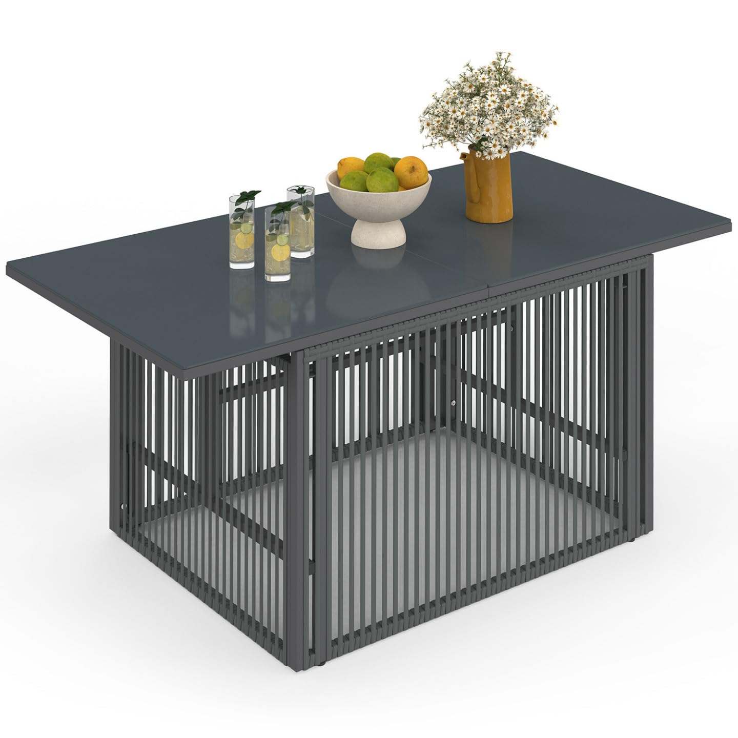 IDMarket - Table Basse de Jardin relevable rectangulaire 100 cm Rio Structure métal et Cordage Gris Anthracite