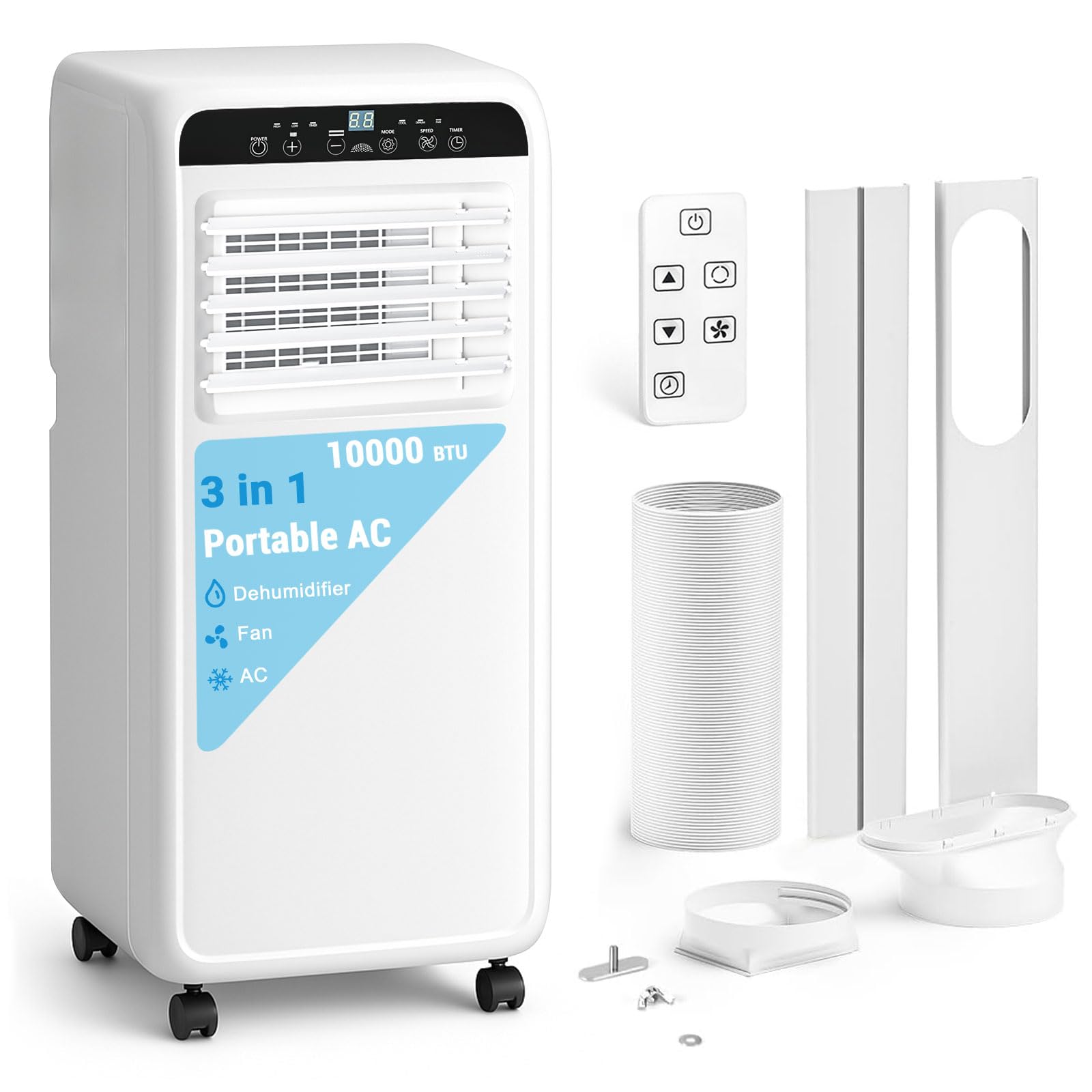 10000 BTU Portable Air Conditioner, AC Unit 3-in-1 Fast Cooling with Fan & Dehumidifier, Covers 450 Sq.Ft, Remote Control, 2-Speed, 24H Timer & Install Kit, Freestanding for Home, Office