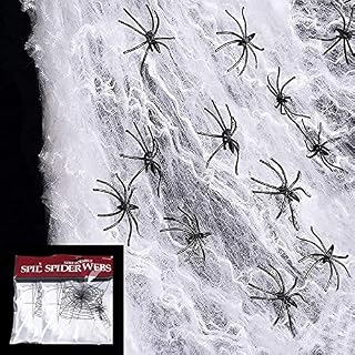 2 Pack Stretchable Spider Cob Web Halloween Decoration with 8 Large Spiders,Stretchable Halloween Cobwebs,Spiders Set for Halloween Party Yard Décor