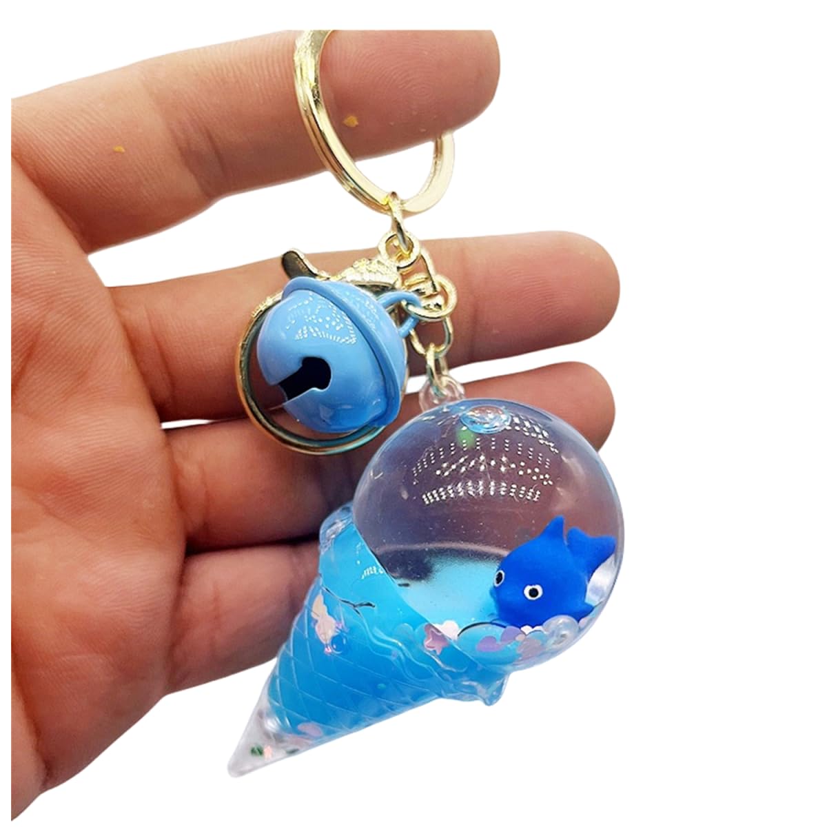 ZDHC Ice Cream Floating Sea Animals Keychain Creative Motion Liquid Quicksand Keyring Acrylic Car Keys Bag Pendant for Girl