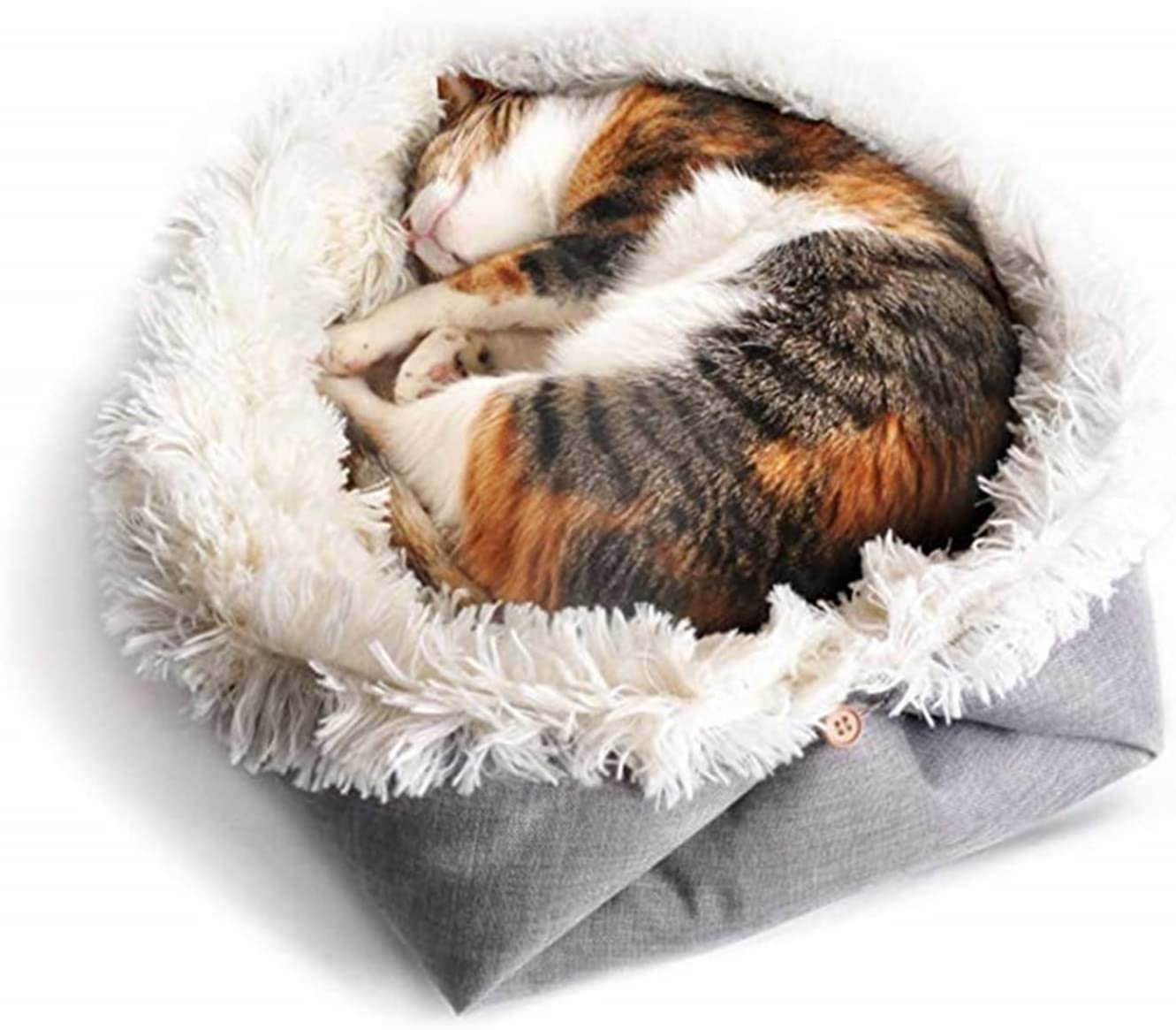سرير حيوانات اليفة قطيفة ناعم 2 في من هاوهاو للقطط داخل المنزل، اريكة مريحة وامنة للحيوانات الاليفة 51×61 سم، رمادي