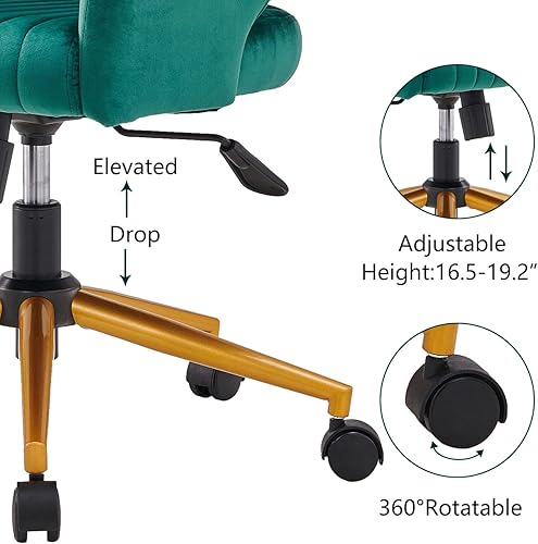 Miniatura 10 de Silla de oficina en casa, silla giratoria de terciopelo, moderna y bonita silla de escritorio con base dorada para niñas y mujeres, asiento de