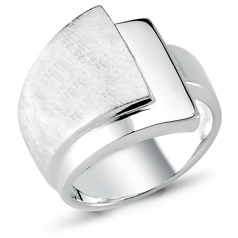 Vinani Damenring, 925 Sterling Silber – Schichten-Design mit 3 Ebenen, gebürstet und poliert, breites massives Band, handgefertigter zeitloser Schmuck für Damen