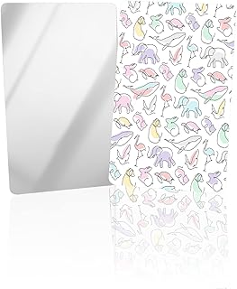 OComster Simple Line Art Animal Painting Compact Mirror Bulk 4 Pack Card Mirror, Bunny Whale Flamingo Elephant Small Compact Mirror for Purse, Rectangular Handheld Pocket Makeup Mirror