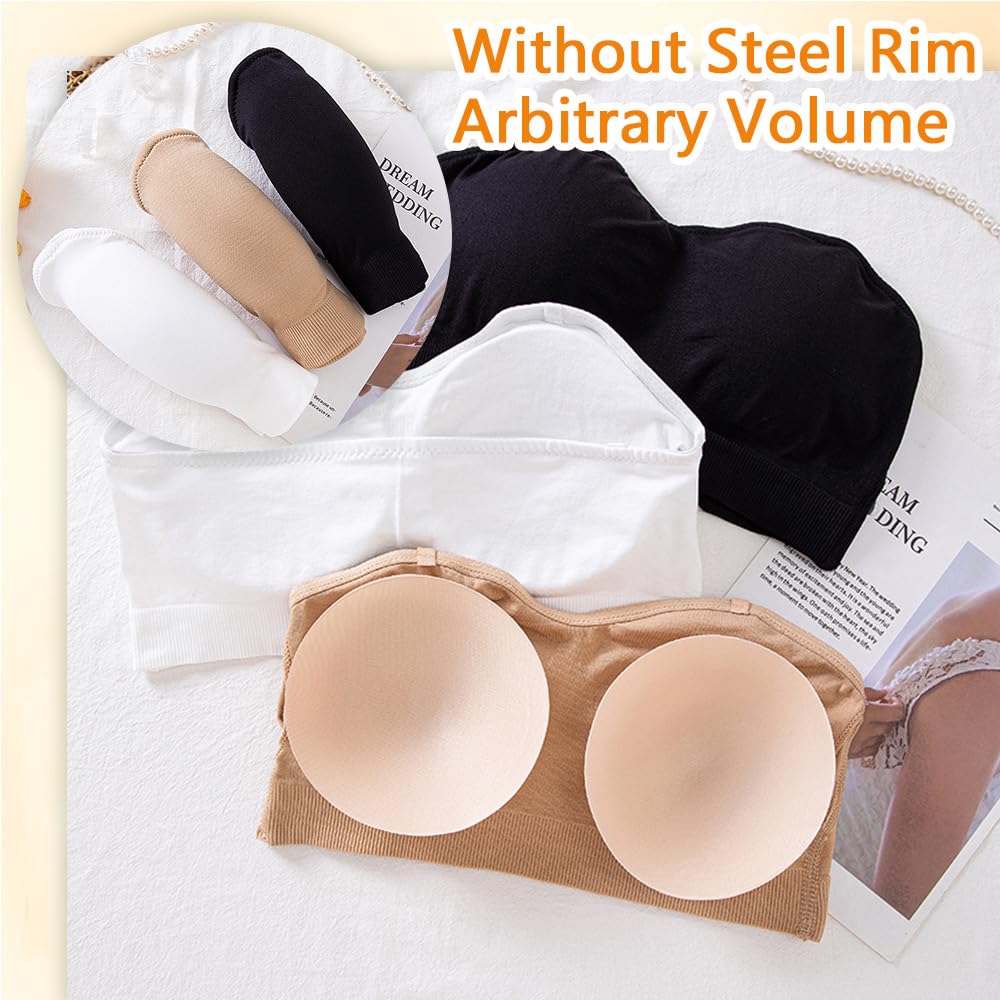 Sujetador Bandeau para Mujer Sujetador Sin Tirantes Bralette Invisible Inalámbrico con Tirantes Acolchados y Convertibles Desmontables Ropa Interior Top de Tubo de Soporte para Todos los Días Boda