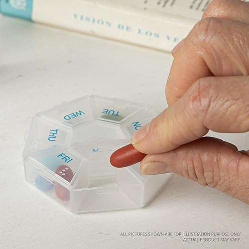 Miniatura 3 de Paquete de 2 pastilleros portátiles de 7 caras, planificador de medicamentos, estuche pequeño (contenedor de viaje semanal de siete días) para