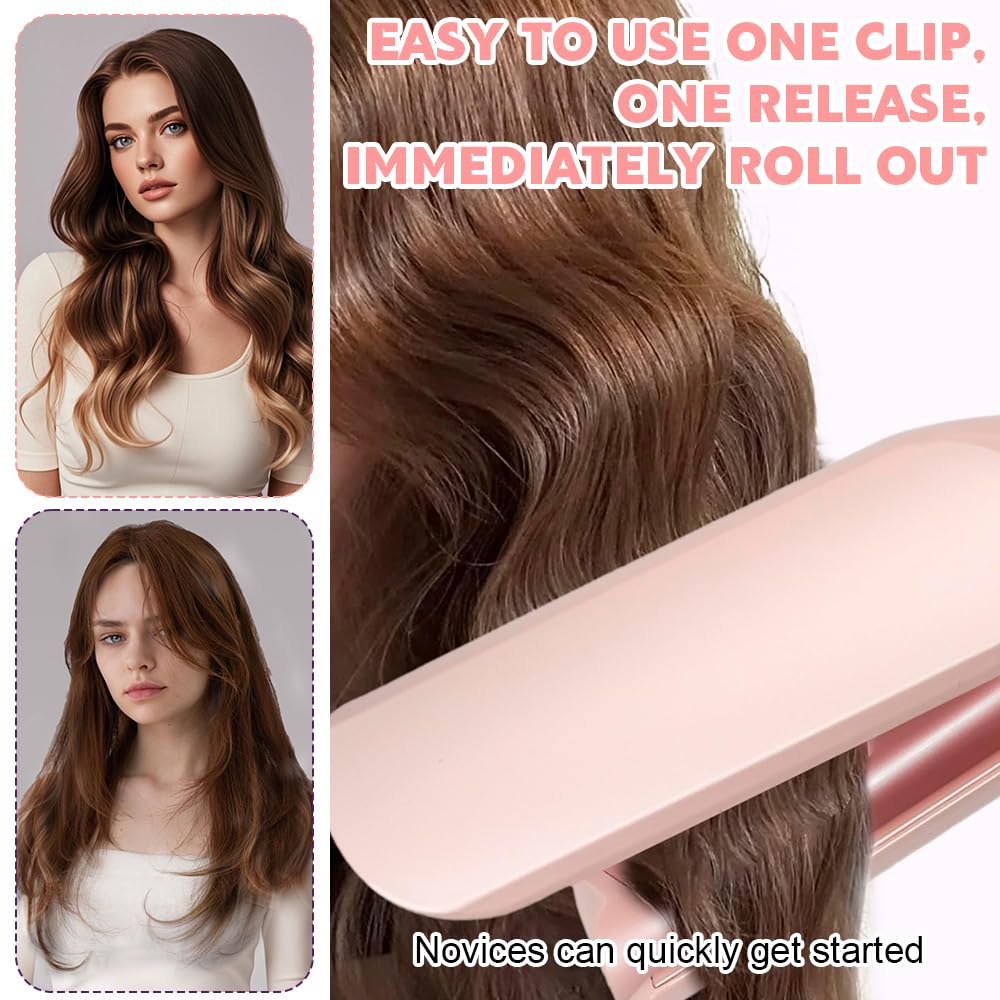 Welleneisen Für Haare, 32mm Lockenstab Große Locken, French Wave Lockenstab, 5 Einstellbare Temperaturen, V Förmiger Welleneisen Große Wellen, Mermaid Hair Waver, für Lange/Kurze Haare (Rosa)