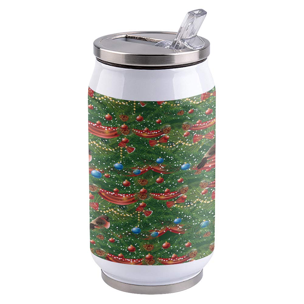 10oz Stainless Steel Tumbler with Lid & Straw-Double Wall Vacuum Insulated Travel Mug,Christmas Timbo and Bowknot Bird Design Water Bottle Coffee Beverage Drinks Cup for Adults Kids