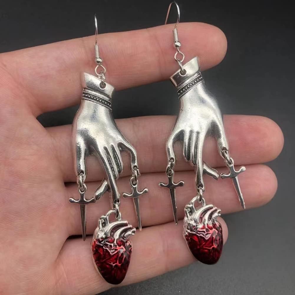 Anatomical Heart Earring for Women, Vintage Gothic Hand Sword Dangle Drop Earring Retro Skull Long Charm, Goth Skull Hand Hypoallergenic Sword Hook Earrings Gothic Jewelry Gifts for Women Unisex - Image 3