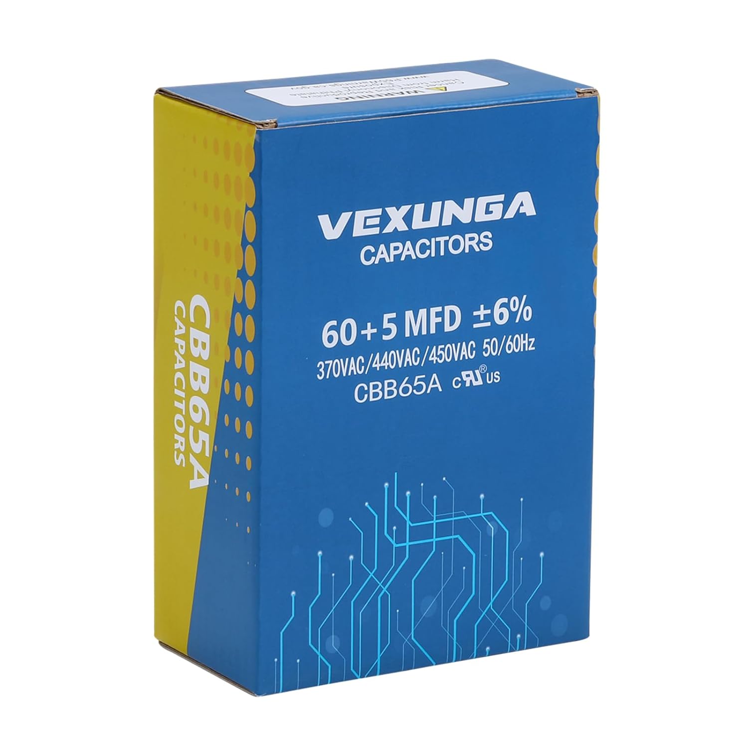 VEXUNGA 60/5 uF 60+5 MFD 370V 440V 450V Oval Dual Run Start AC Capacitor 60 5 uF 370 440 450 Volt VAC CBB65 Air Conditioner Capacitors for AC Unit Fan Motor Start or Condenser Straight Cool