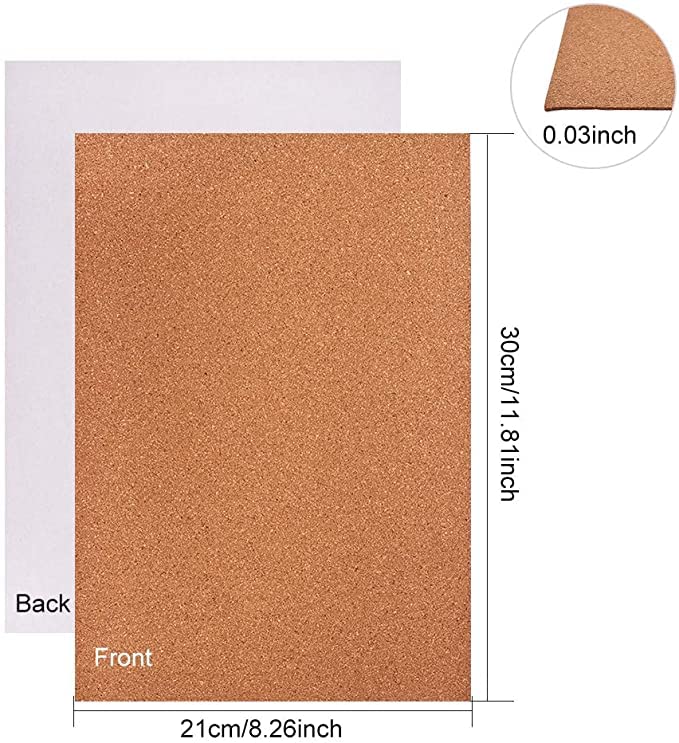 Polaris Fox A4 Size Strong Self Adhesive Cork Sheet of Thickness 1mm | Pack of 8 | A4 size 21x30cm | Thickness 1mm | Self Adhesive 1
