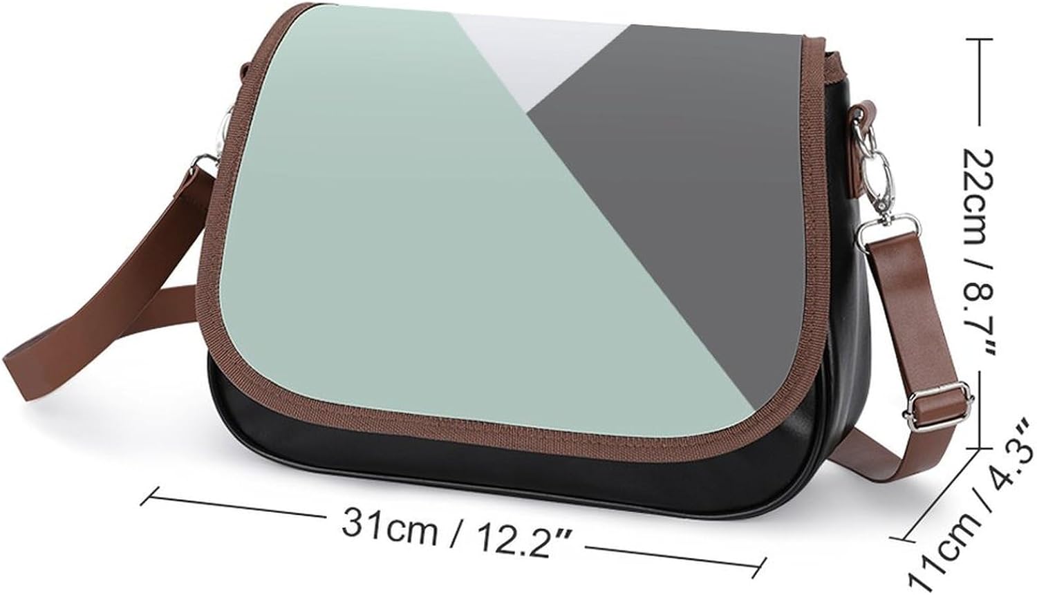 Modern Color Block Triangles Seafoam GreenWomen's Faux Leather Crossbody Bag, Waterproof Wrinkle-Resistant Shoulder Bag with Detachable Strap, Large Capacity Casual Handbag, Fashion Daily Purse for Sh