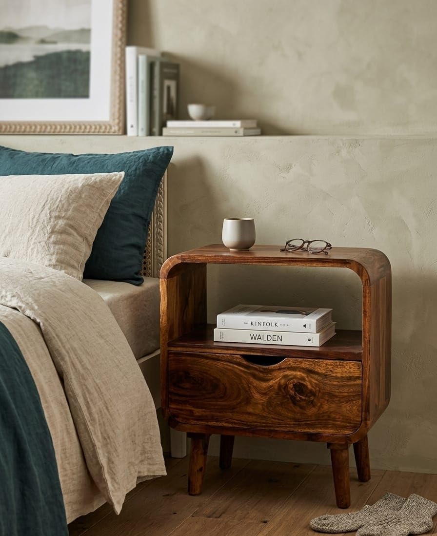 Solid Sheesham Wood Bedside Table, Mid-Century Style-picture-28