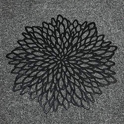 Snowkingdom Set Of 6 Black Placemats Pressed Vinyl Hollow Out Round Floral Dining Table Mats Centerpiece Decoration 15" #TOP2