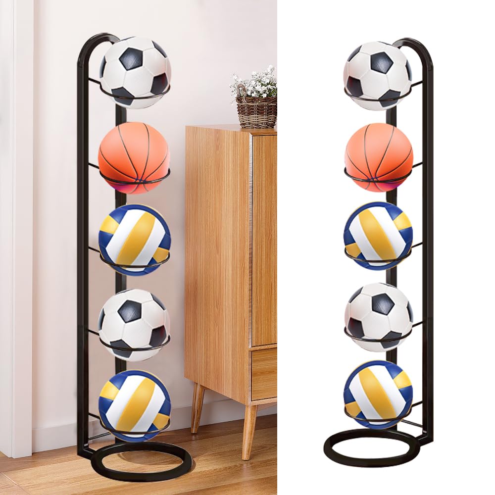 Rastrelliera da Basket Verticale 5 Livelli Porta Pallone Calcio in Metallo Scaffale Stoccaggio Sportivo - Nero