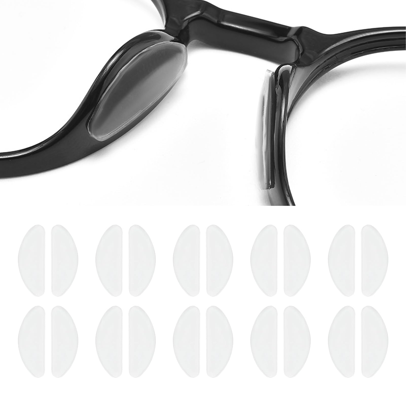 10 pares 1mm Almohadillas de nariz para lentes,Almohadillas Gafas Nariz de Silicona,Almohadilla de Nariz Adhesiva de Silicona Antideslizante,para Anteojos y Gafas de Sol(Transparente)