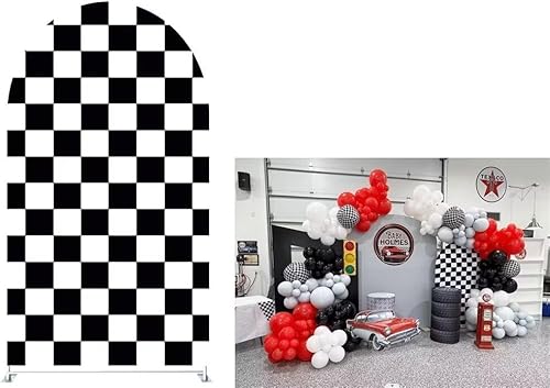 Cubiertas de fondo de arco con textura de cuadros en blanco y negro, suministros elásticos para decoración de fiesta de cumpleaños, baby shower,