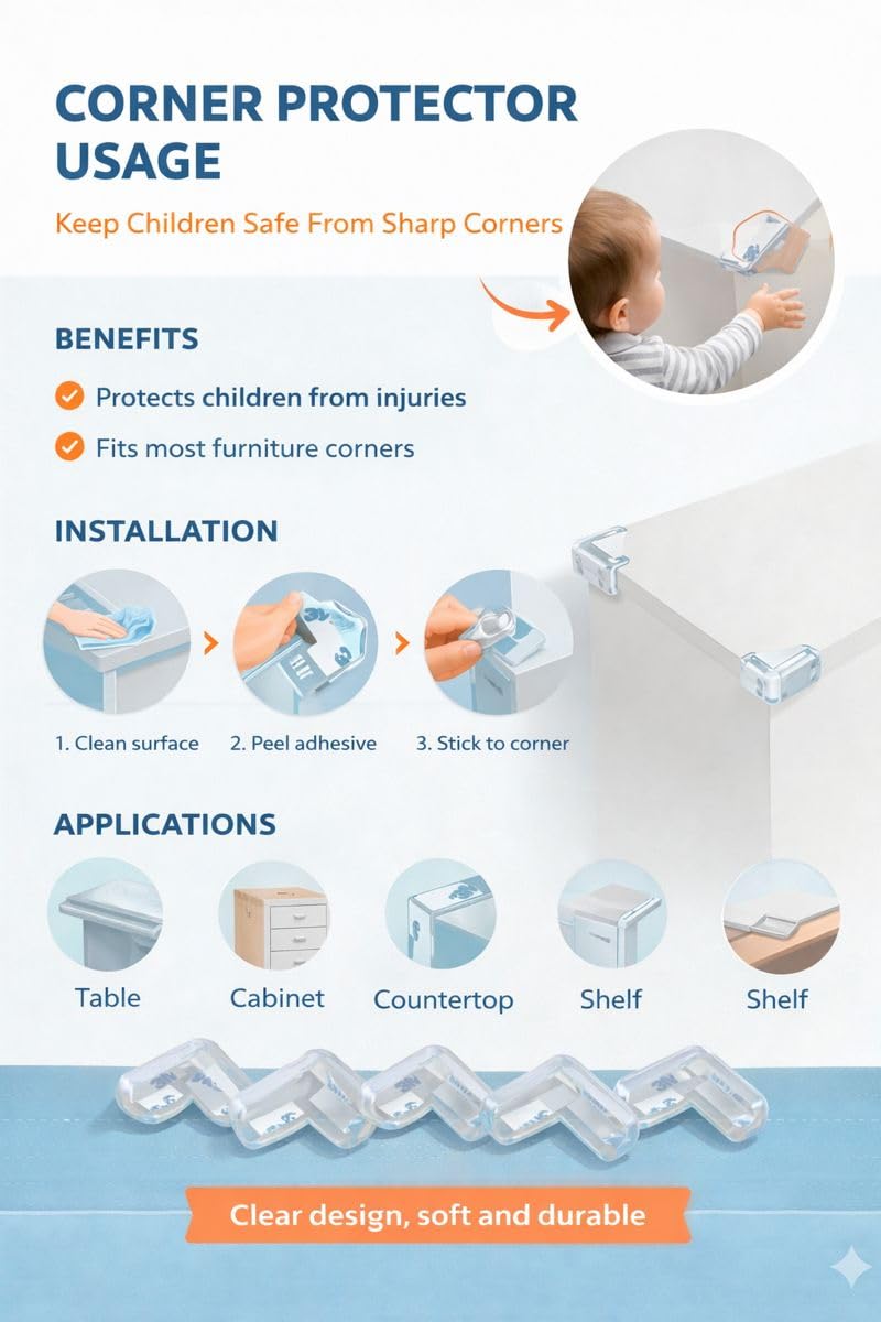 AARUDHRA Premium Transparent Corner Protectors for Kids & Baby Safety | Soft BPA-Free Silicone Edge Guards with Strong Adhesive | Furniture Protection | Pack of 10 3