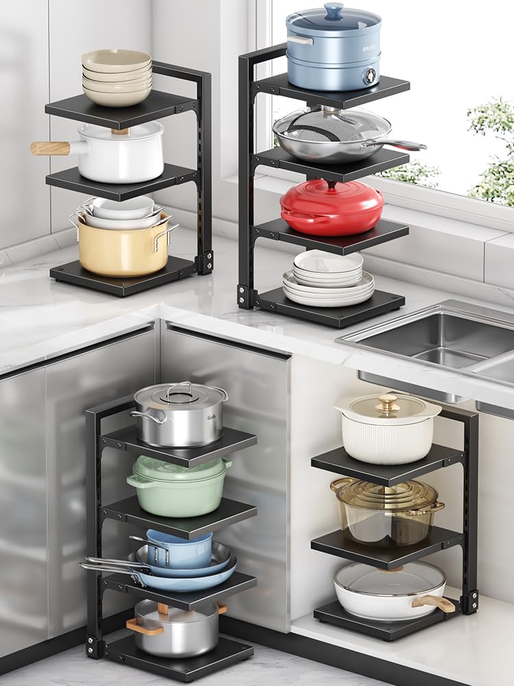 Range Rangement Casseroles, 5 Niveaux Détachable Et Réglable en Hauteur Porte Casseroles,Rangement Cuisine pour Les Ustensiles De Cuisines Poêles, Casseroles, Couvercles,Blanc,5 Tier