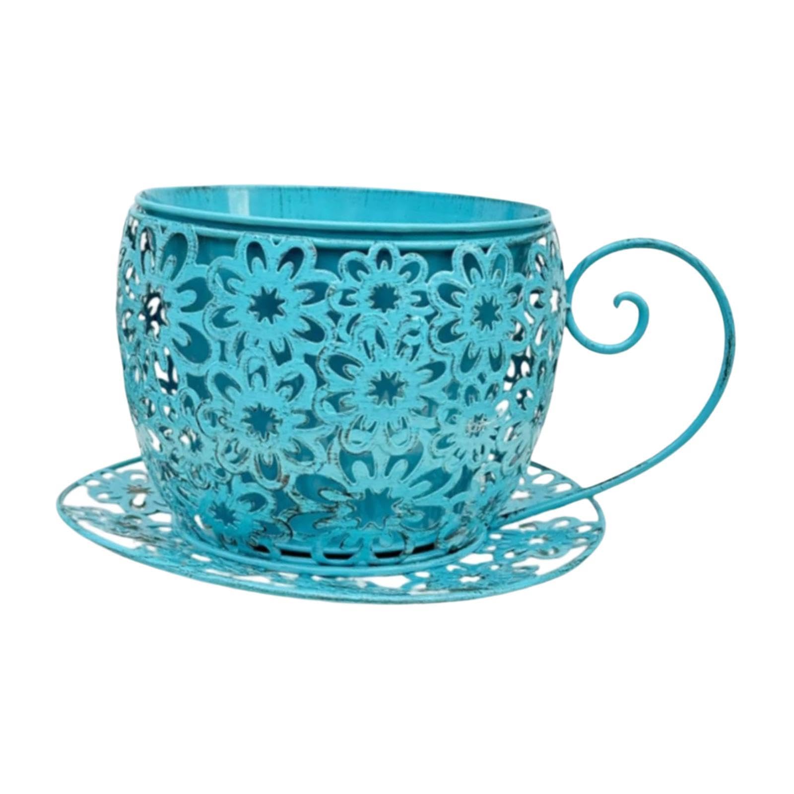 Baoblaze Vaso da Fiori a Forma di Tazza da tè, Vaso per Piante, Decorativo Rustico Antico con Fiori Cavi, Ideale per L'Estate, Compleanni, Piante da, Blu