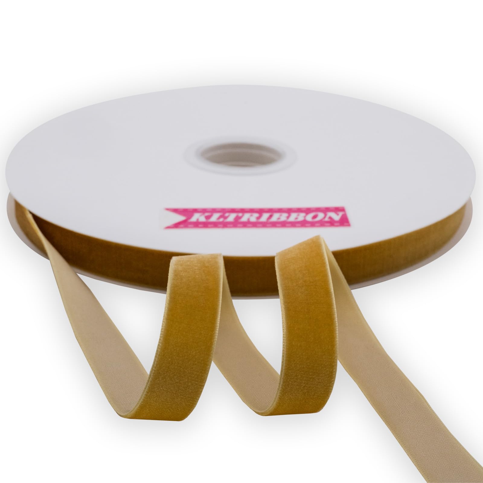 KLTRIBBON Vintage Gold Velvet Ribbon Single Faced,5/8 Inch X 25Yards Spool