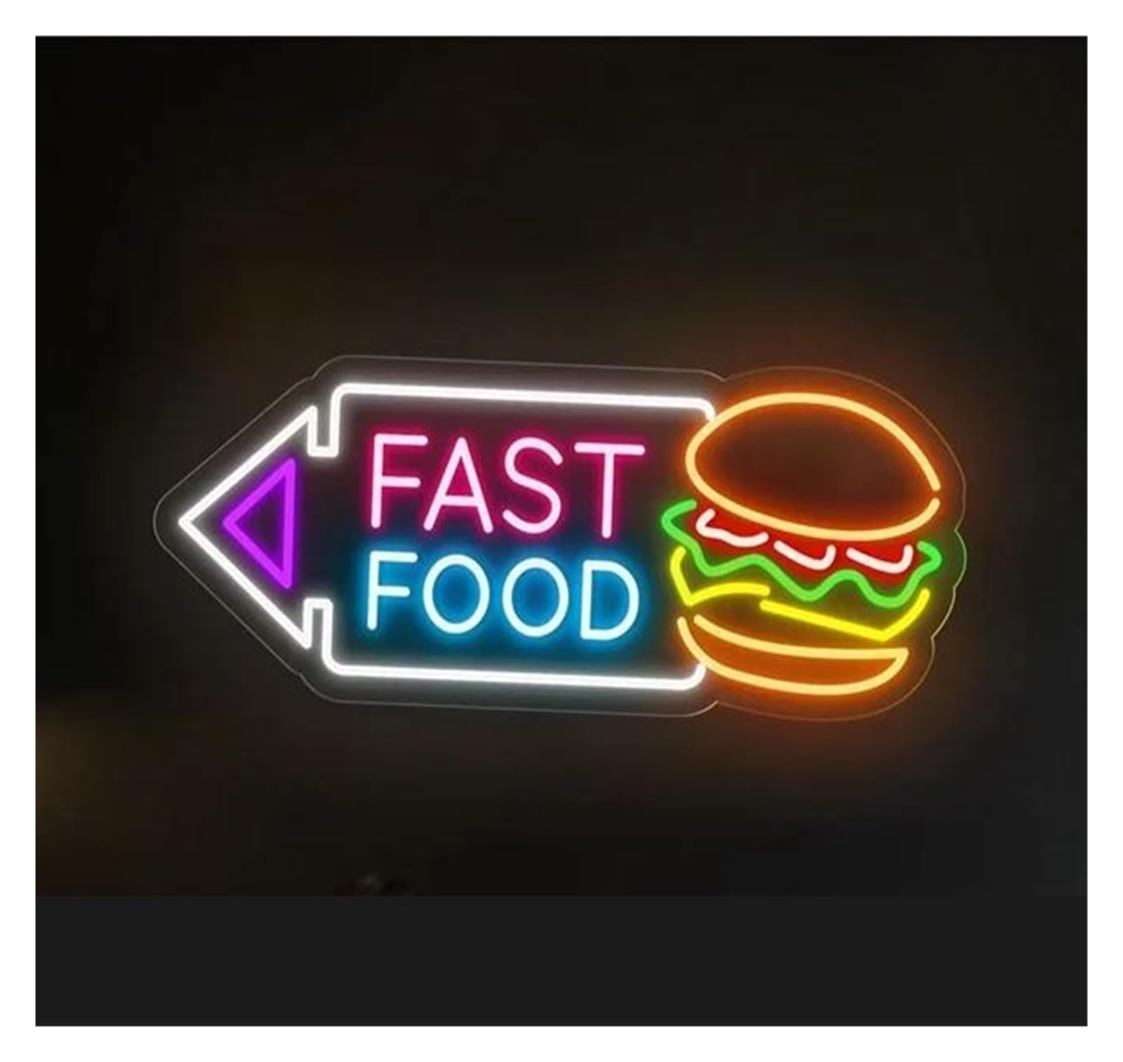 SHOUXI Sign Lamp Burger Fast Food Arrow Neon Sign, Fast Food Shop Light Wall Decor Hamburger Restaurant Coffee Shop Decor 50cmх20cm(B)