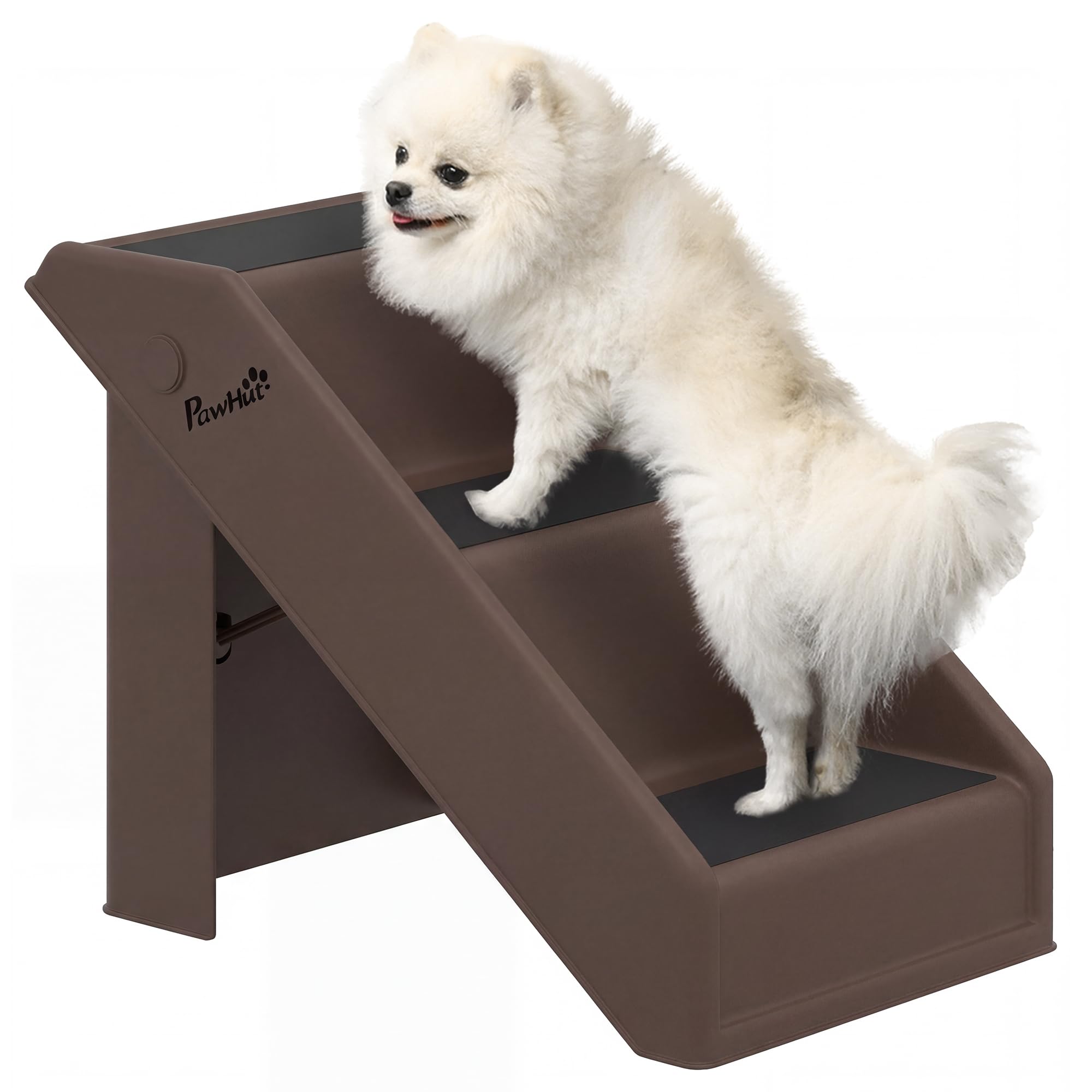 PawHut Scaletta per Cani e Gatti con 3 Scalini Antiscivolo, Scala per Cani Pieghevole con Capacità 10 kg, per Letti Alti e Divani, 53x30.5x36.5 cm, Marrone