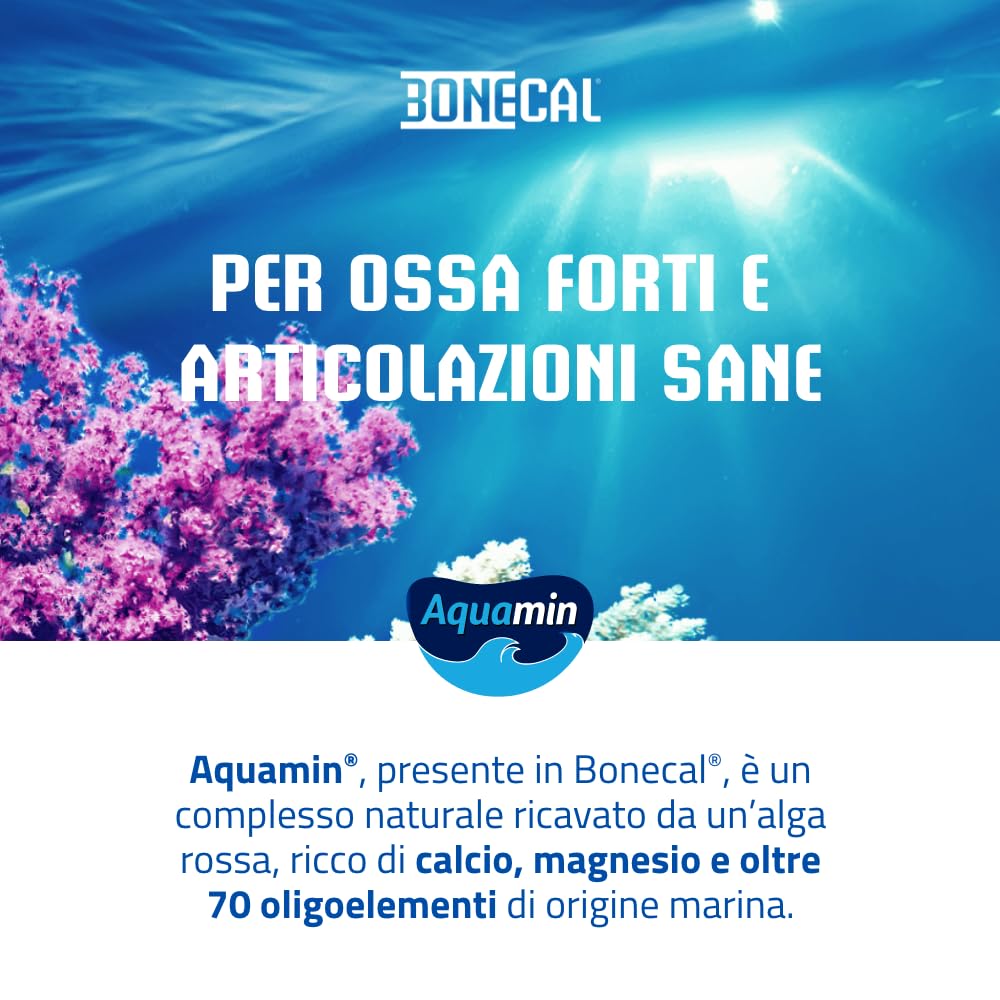Integratore di Calcio Algale 100% vegetale Aquamin®, Vitam. K2, D3 (1000 UI), Salute delle ossa-denti-muscoli, No glutine, Pharmanutra BONECAL 20BUST OFFERTA TRE CONFEZIONI