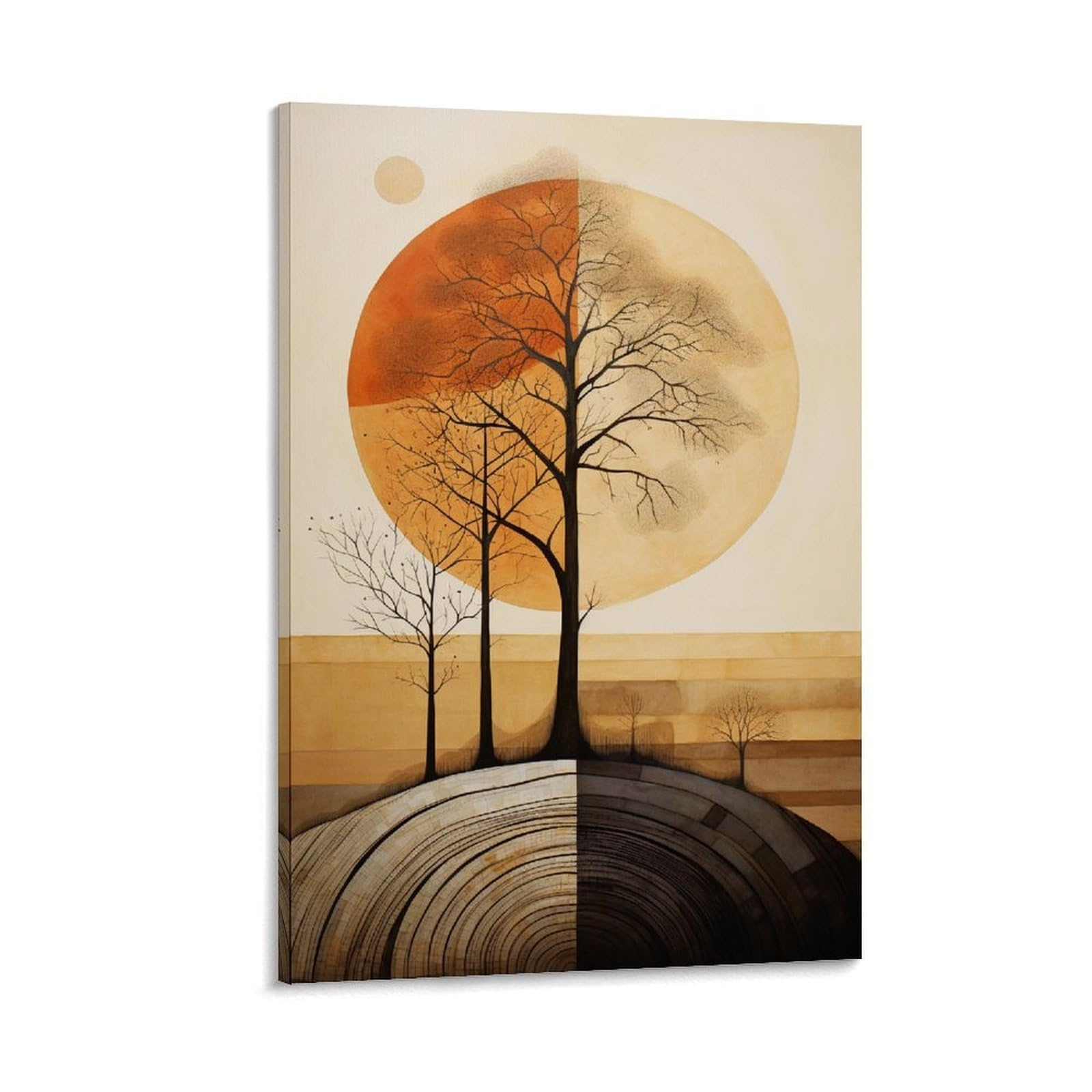 GMUKIFFY Rustic Plant Painting on Canvas Wall Art Watercolor Tree Leaf Sunset Stretched And Framed Canvas Prints Artwork for Home Decorations Ready to Hang Wall Decor 12x18inch(30x45cm)