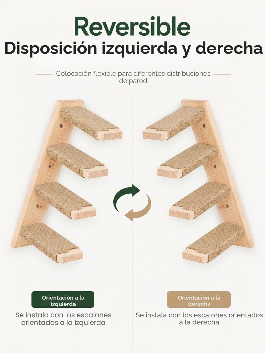 Gatos Escalada Pared Escalera Gato Juego de Pared con 2 Niveles Plataformas Cuadradas y Curvadas, Muebles de Pared de Madera para Gato Montado en Pared Juego para Escalar Jugar Dormir