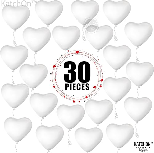 Miniatura 2 de KatchOn, Juego de 30 globos blancos con forma de corazón para decoraciones del día de San Valentín, globos de látex de corazón blanco para bodas,