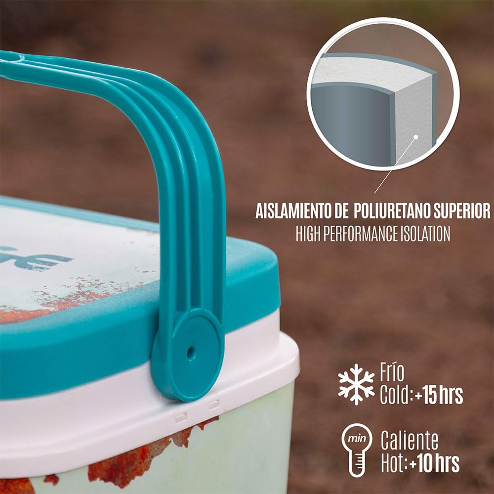 AKTIVE Nevera rígida de Playa 5L, Estilo Classic, plástico Resistente, Aislamiento de Poliuretano Superior, Mantiene el frío hasta 15h, Tapa con Cierre Seguro, diseño en Tonos azulados (62392)