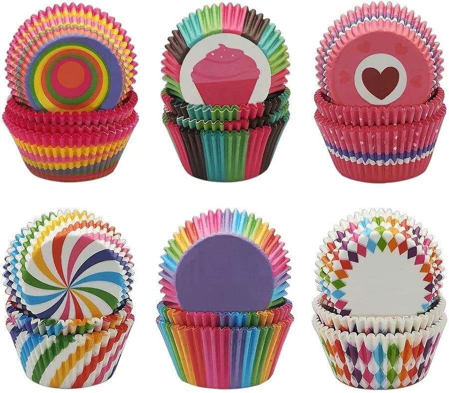 Pindia 950 Pieces Disposable Cupcake Liner Round Paper Muffin Cup for Baking - Random Color, Design