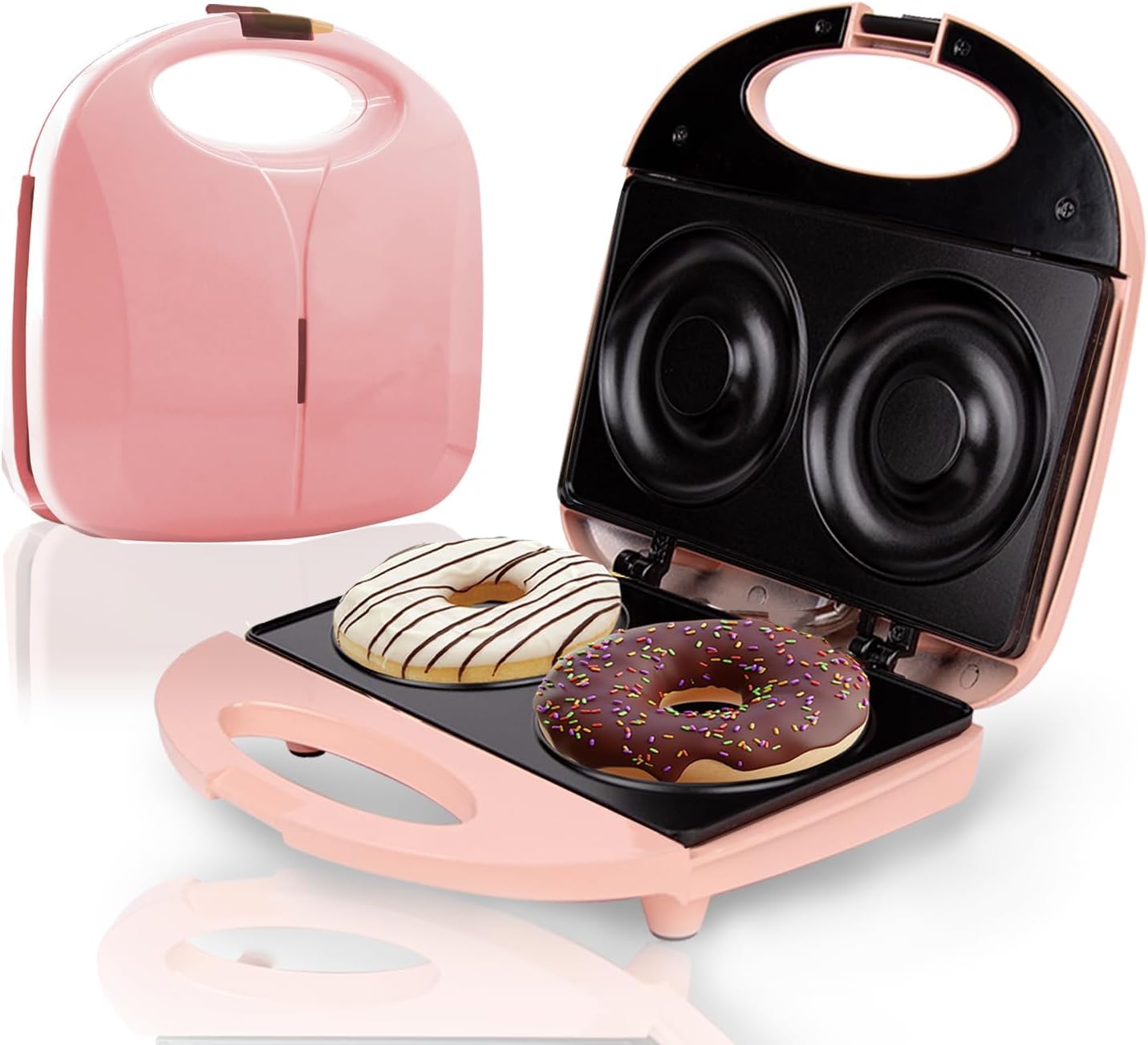 Mini Donut Maker, Mini Donuts Maker, Large Donut Maker, 2 Extra Large 4-inch Donuts, Non-stick, Anti-scalding, Double Sided Heating, Easy to Use and Clean, Perfect for Home Baking (Black 1)