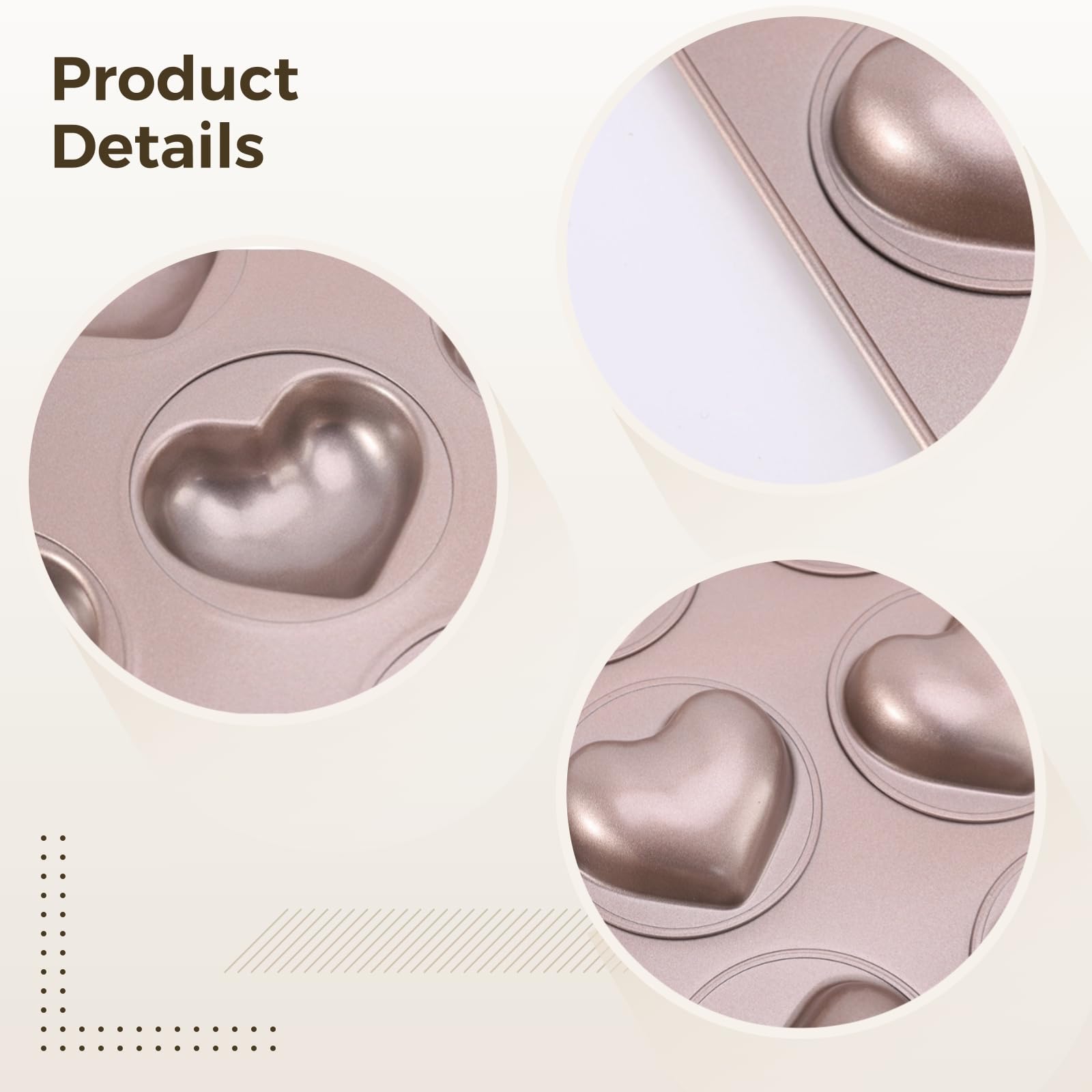 Lot de 3 moules à gâteau en forme de cœur antiadhésifs or rose 10,4 x 18,5 cm, moules en acier au carbone pour muffins, gâteaux et friandises