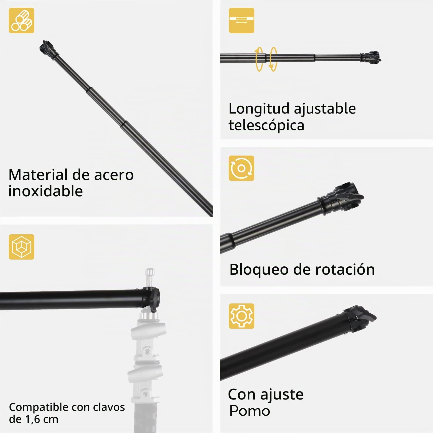 Selens 120-300 cm Soporte de fondo barra transversal ajustable soporte de fondo negro barra de fondo para trípode de luz C soporte estudio retrato vídeo fiesta boda fotografía