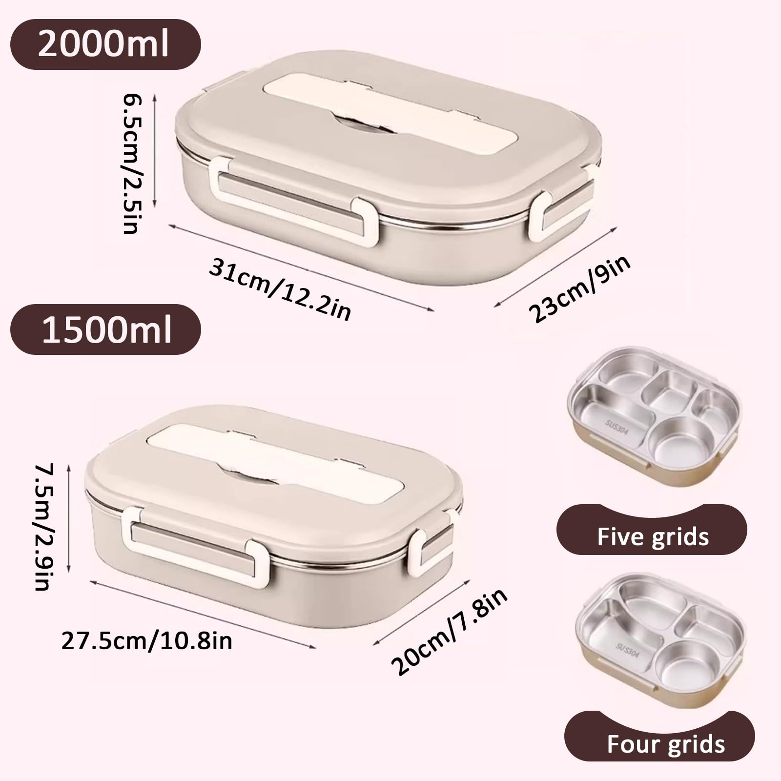 Fiambrera de acero inoxidable 304,a prueba de fugas,incluye cubiertos y bolsa aislante,reutilizable,apta for microondas,ideal for ir al trabajo y a la escuela(Four grids 1500ml)