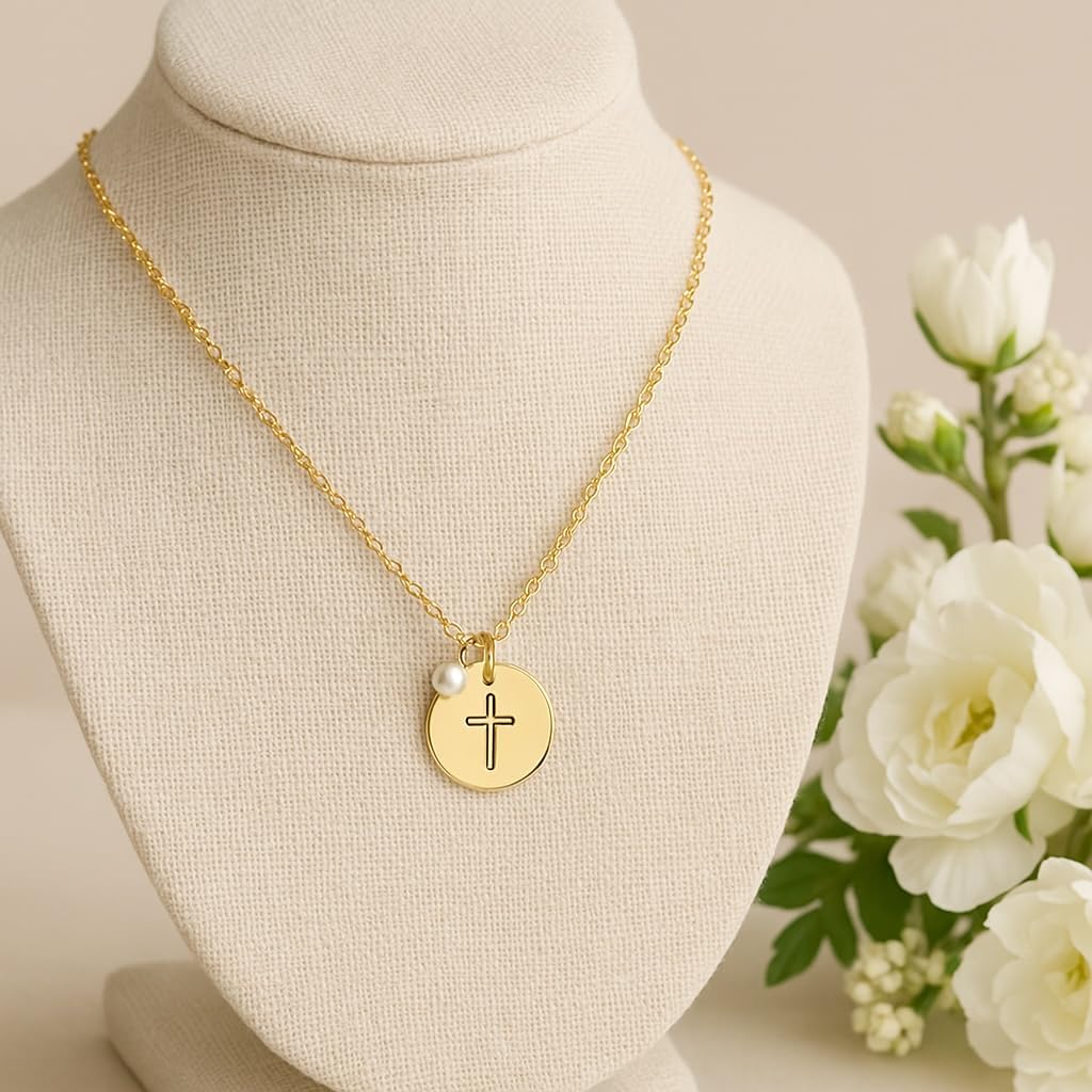 Handmade Pearl Cross Charm Necklace, Gold Fill, Rose Gold, Adjustable Length, Stocking Stuffer, Christmas Gift for Her, Girl, Teen, Teenager, Christian Birthday, First Communion, Confirmation, Baptism Present - Image 8