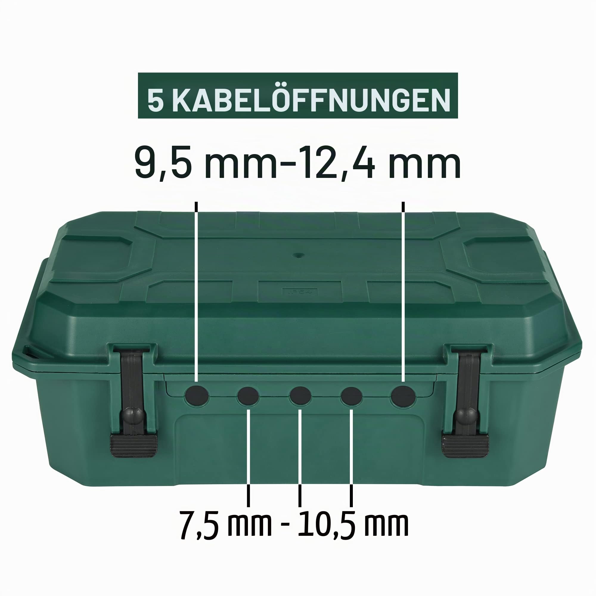 Electraline 300182 Wetterfeste Schutzbox für den Außenbereich, IP54, mit Steckdosenleiste, 4 Steckdosen IP44 mit Kappen, 5 m Kabel H05RR-F 3G1.5, Grün, X-Large